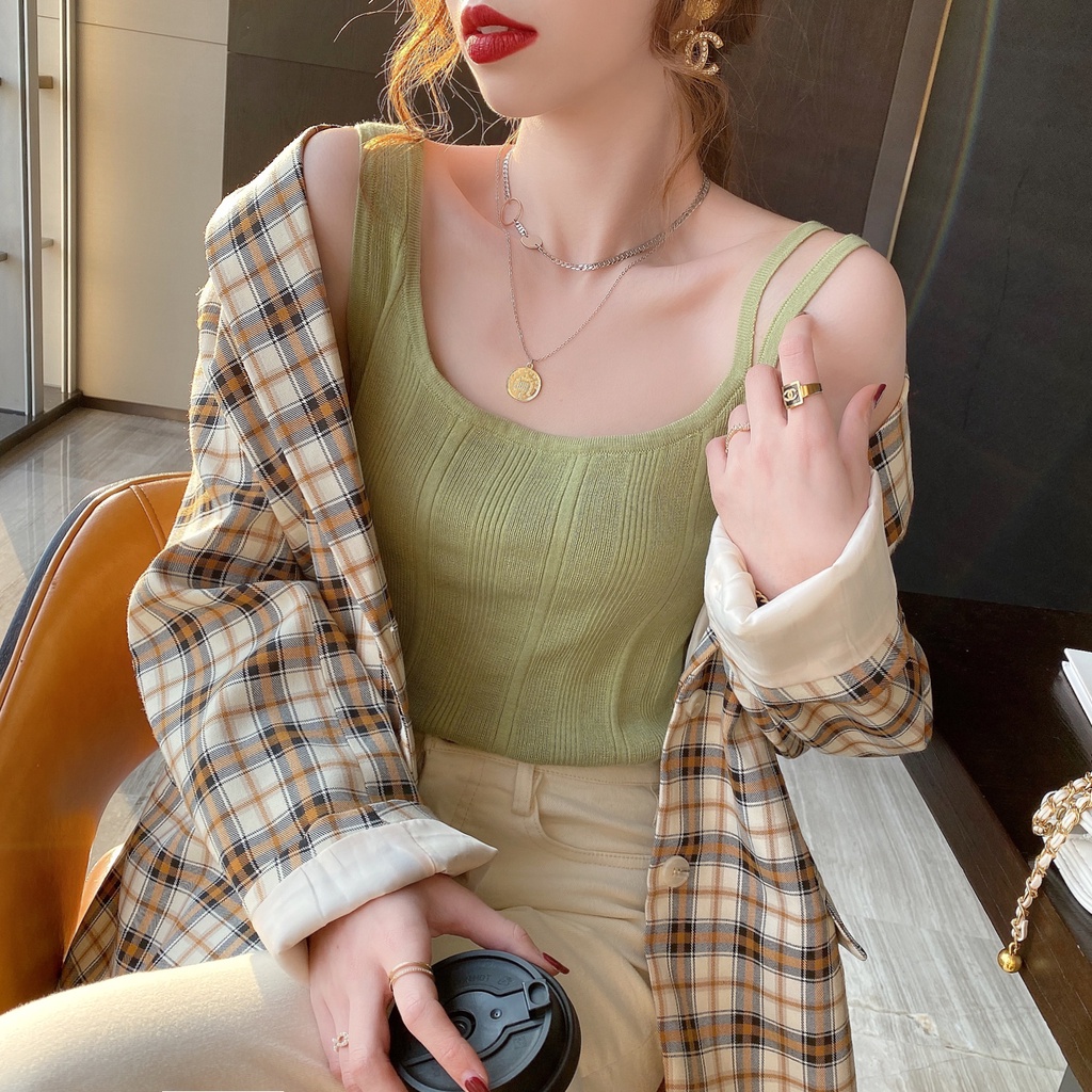 Áo hai dây không tay ZHELIHANGFEI lưng cao thời trang quyến rũ dễ phối đồ cho nữ