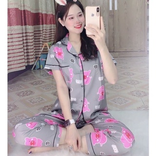 Đồ bộ pijama nữ lụa đồ ngủ mặc ở nhà nữ hình bò sữa, vải kate