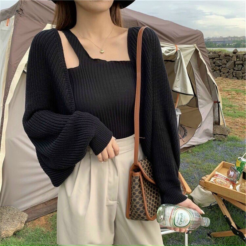 Áo len cardigan Black pink