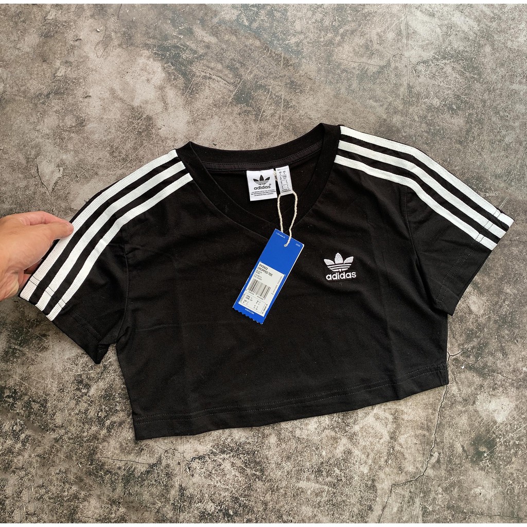 Áo croptop das 864 đen 3 sọc đơn giản
