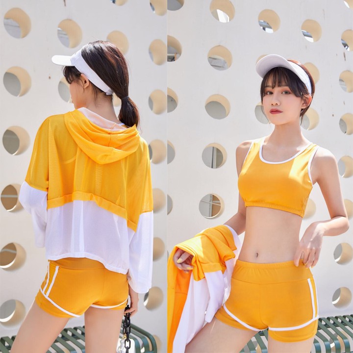 Bộ đồ bơi nữ 3 mảnh có áo hoodie năng động cá tính (màu xanh) 💖 | BigBuy360 - bigbuy360.vn