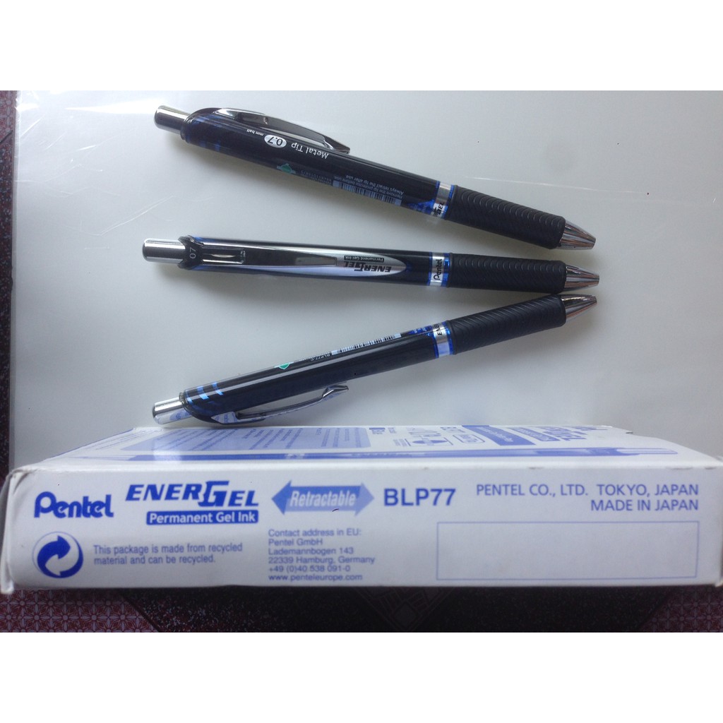 Hộp 12 bút Pentel BLP77 mực xanh nét 0.7mm vỏ đen - Bút ký đầu bấm