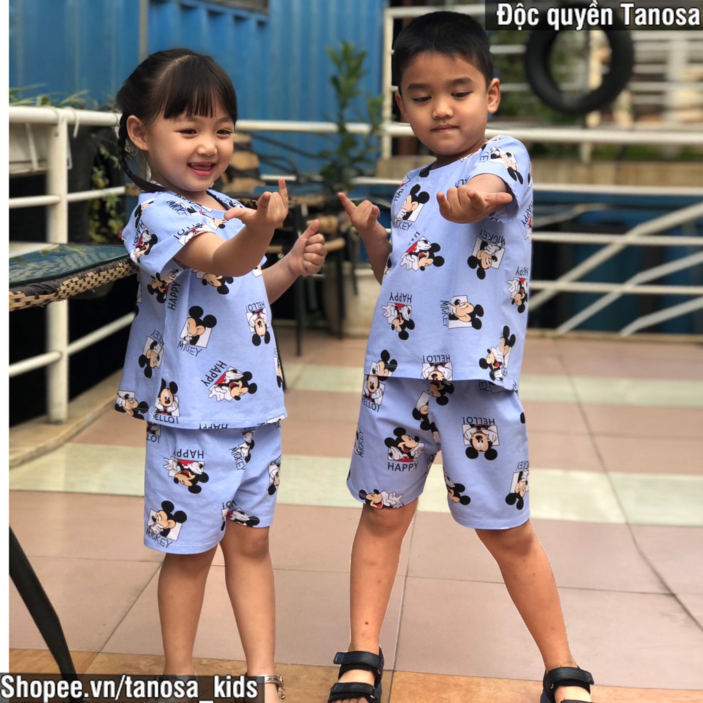 Bộ Cộc Tay Cotton Họa Tiết Động Vật Mickey Dễ Thương Cho Bé trai bé gái size 1-5 tuổi