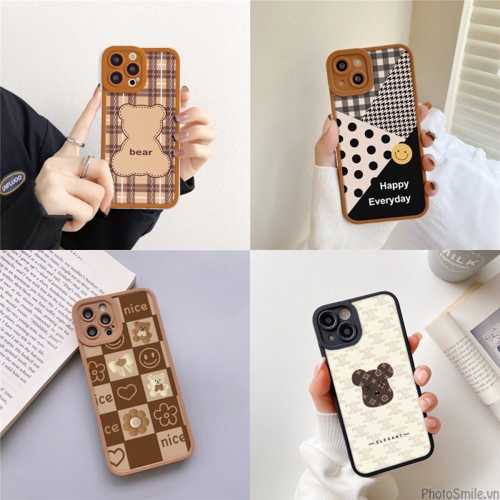 Ốp Lưng Iphone Canh Vuông Bảo Vệ Camera In Hình Gấu [Bear]