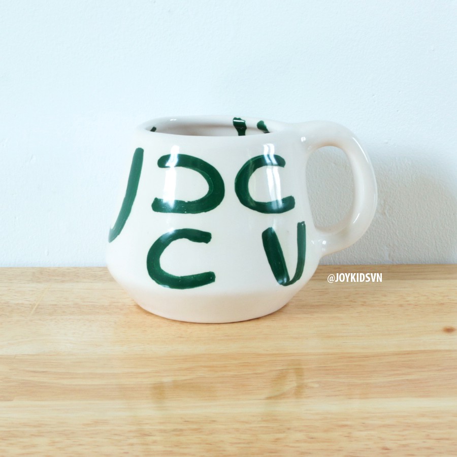 Ly gốm trắng họa tiết xanh lục | Tách cà phê gốm có quai - Ceramic cup