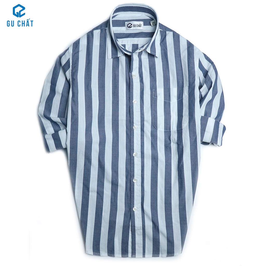 Áo Sơ Mi Nam Sọc Xanh Tay Dài GU CHẤT, Chất Vải Cotton Chuẩn Form GUSM21