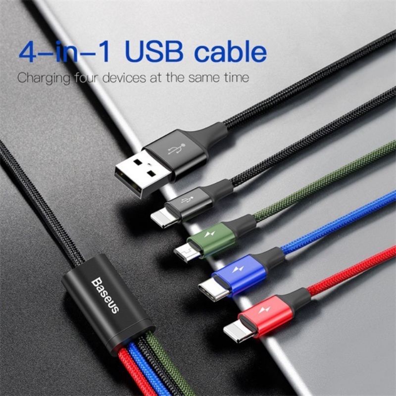 [BASEUS]Cáp Sạc Nhanh 3.5A 4 Đầu ( 2iphone  ,1 Micro Usb,1 Type C ) Rapid Series IPtablet táo Samsung