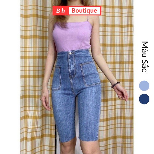 Quần jean ngố nữ HÀNG LOẠI 1 Quần cạp cao thiết kế 2 nút cài rộng bụng siêu co giãn