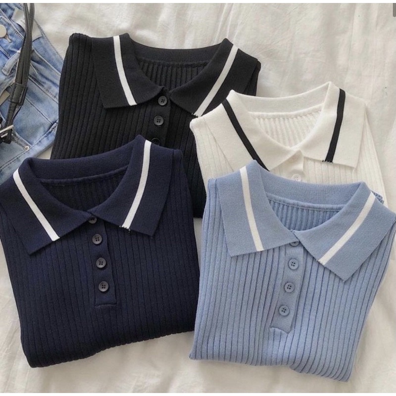 ÁO len gân polo tay viền 2 sọc - 22.Lystore