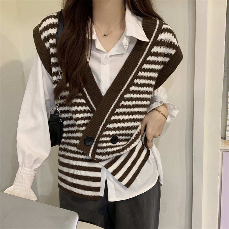 Áo dệt kim không tay dáng rộng phong cách vintage hàn quốc dành cho nữ
