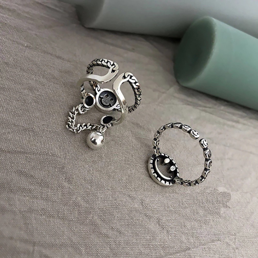 Nhẫn Đeo Ngón Tay Hình Mặt Cười Bằng Hợp Kim Thời Trang Hàn Quốc Cổ Điển Có Thể Điều Chỉnh
