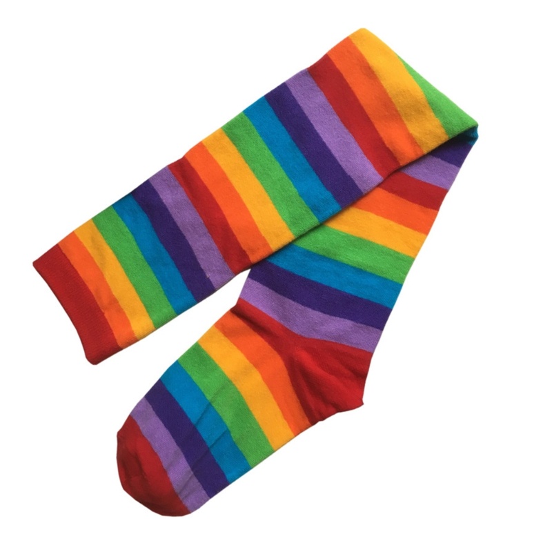 XIXI Tất Chân Cao Qua Gối Họa Tiết Sọc Cầu Vồng Thời Trang