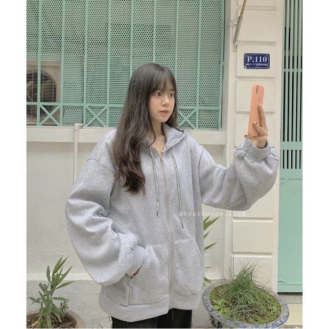 Áo khoác nỉ trơn nam nữ  XUKASTORE hoodie zip khoá kéo form siêu rộng Unisex có 3 màu Trắng Đen Xám kèm ảnh thật