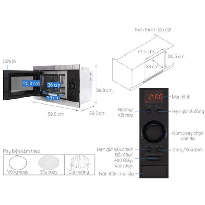 Lò Vi Sóng Âm Tủ Electrolux EMS2085X (20L) - Hàng Chính Hãng