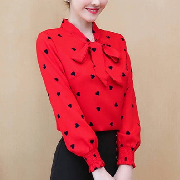 Áo Sơ Mi Chiffon Dài Tay Thắt Nơ Thời Trang Nữ Tính
