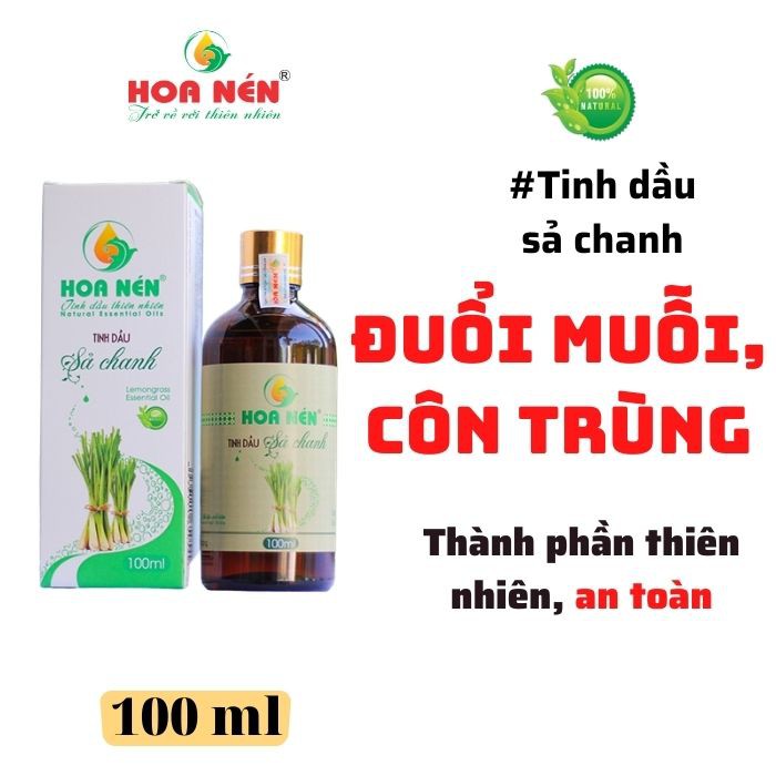 Tinh dầu Sả Chanh 100ml - Hoa Nén - Hương thơm mát, khử mùi, ẩm mốc, đuổi muỗi, côn trùng