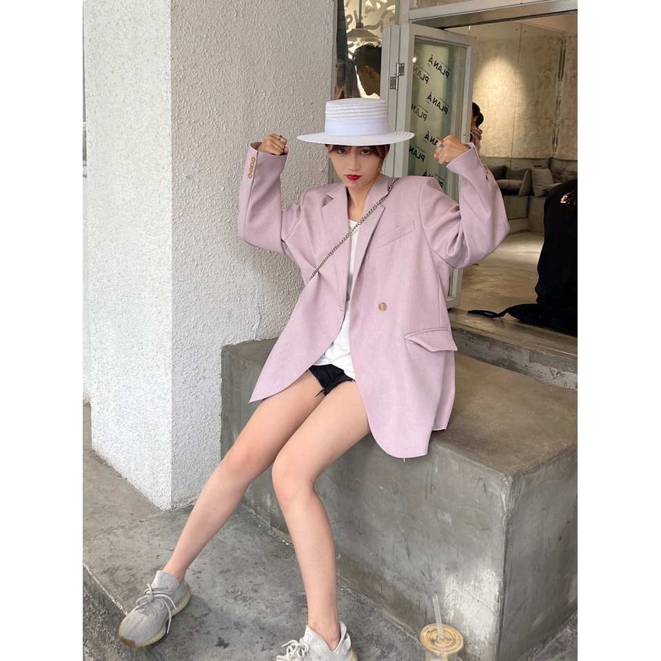 (Hàng Đẹp)Áo blazer oversize hồng mùa xuân phiên bản Hàn Quốc mới nhất-HC862.Ảnh thật 3 hình cuối