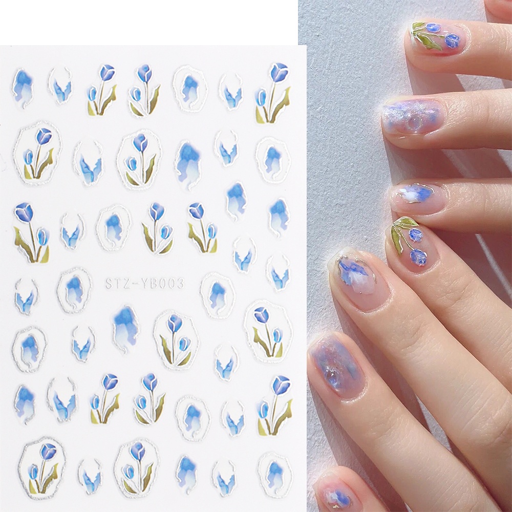 Miếng Dán Trang Trí Móng Tay Hình Hoa Tulip Màu Hồng Phong Cách Nhật Bản Cổ Điển Độc Đáo