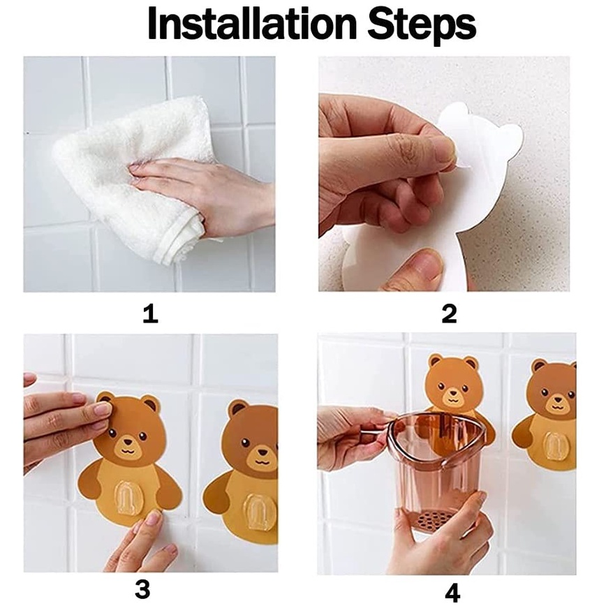 Hộp đựng bàn chải đánh răng gắn tường không cần đục lỗ hình chú gấu dành cho phòng tắm