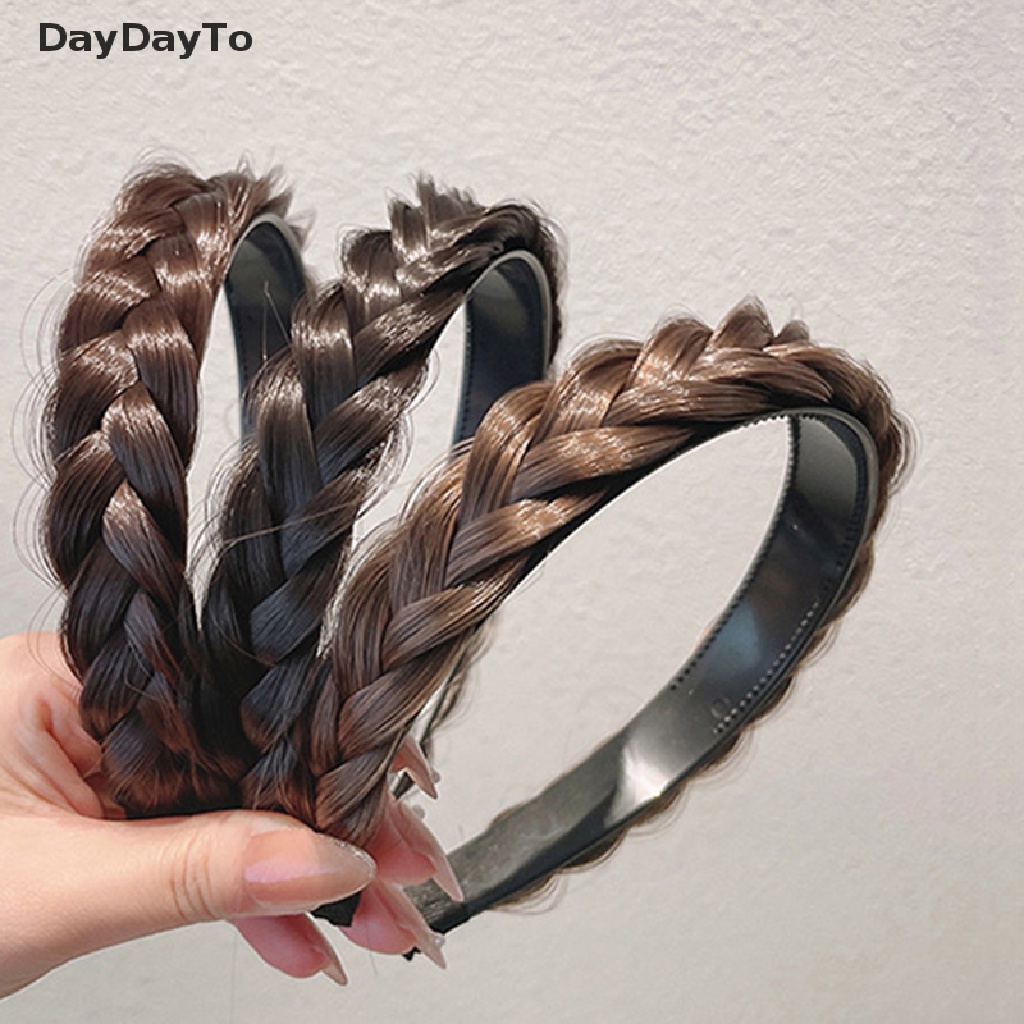 DayDayTo Lazy Wig Twist Headbands for Women Wide Fishbone Braids Hairbands Handmade Retro .