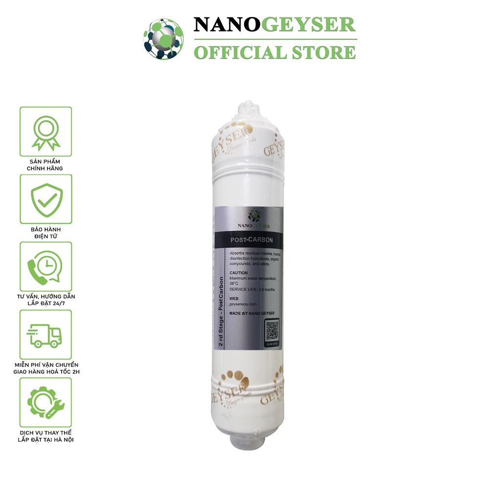 Lõi đúc Post Carbon Nano Geyser, Lõi lọc nước số 2 máy RO lõi đúc, Dùng cho máy lọc nước RO lõi đúc, Karofi, Kangaroo,..