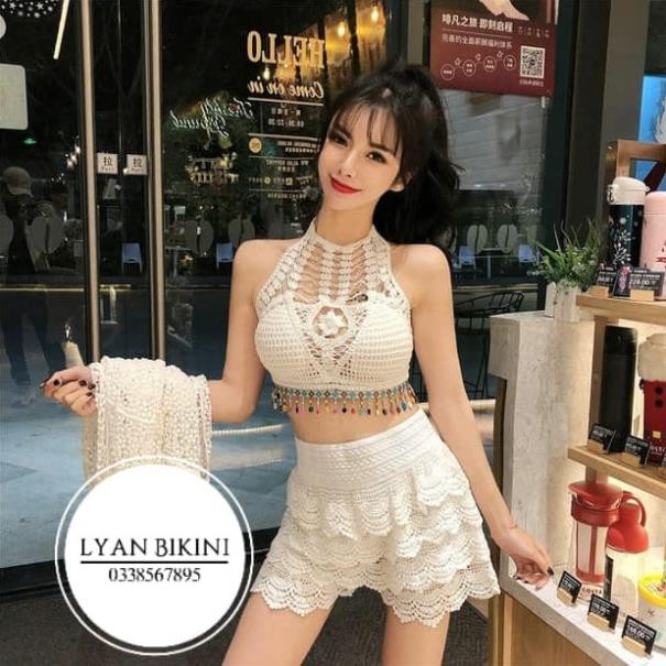 [Hàng cao cấp – Freeship] set Bikini len Móc hàng Quảng Châu 100%, set nguyên 3 món