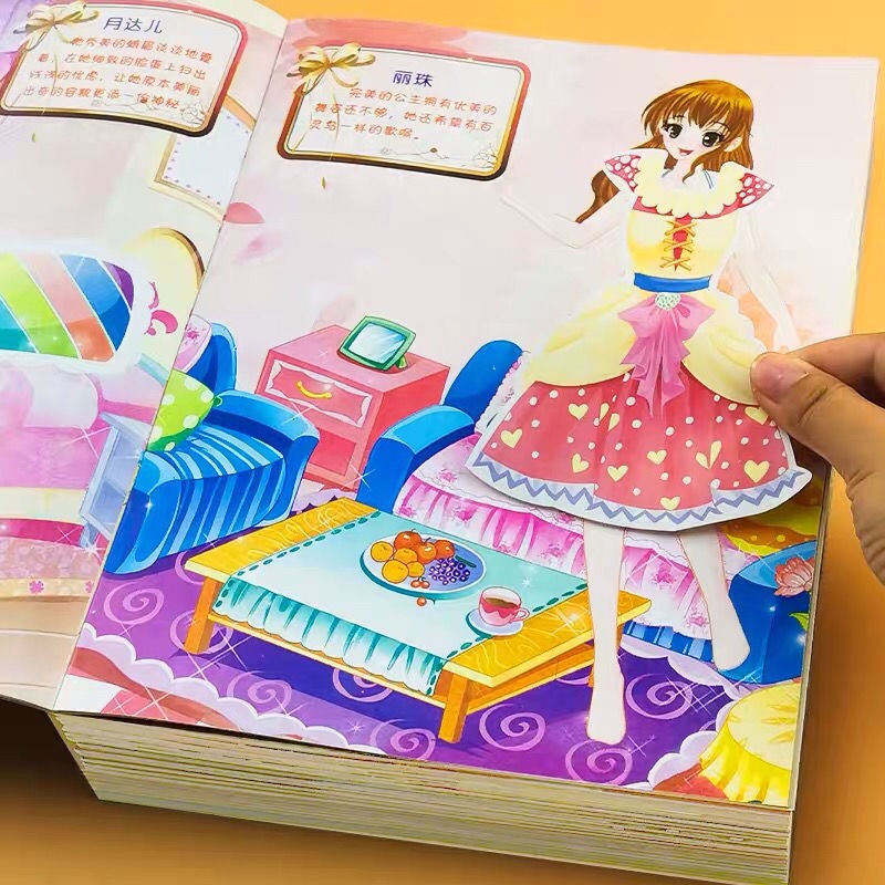 Sách Hình Dán Công Chúa Mặc Đầm Ba Chiều Kích Thước Lớn Cải Thiện Sự Tập Trung Giáo Dục Sớm Cho Bé Gái 0-6 Tuổi