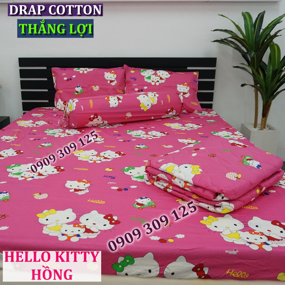 bộ Drap Thắng Lợi, ga giường hello kitty hồng chuẩn LOGO
