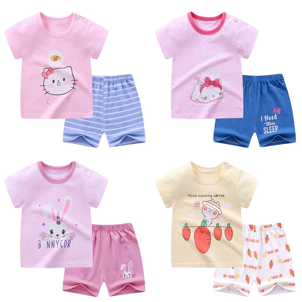 Bộ Quần Áo Cho Trẻ Em Từ 1 Đến 8 Tuổi Chất Cotton Dễ Thương Thoáng Mát Hình In Xinh Xắn