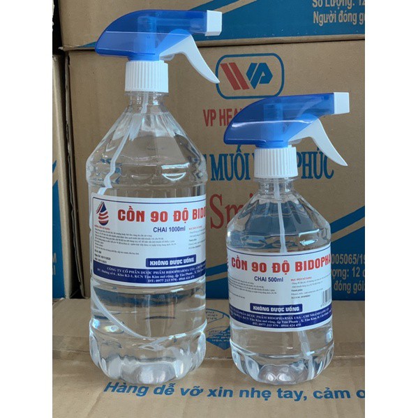 Cồn trắng 90 độ Bidopha chai 1000ml có vòi xịt - Cồn Bidopha có vòi xịt 90 độ 1l lít/ chai