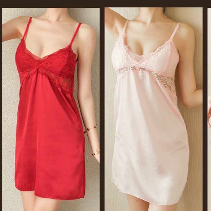 VÁY NGỦ lụa bigsize AMUSE V05 🔥SIEU SALE🔥 MLXL2XL 40-65kg đầm ngủ hai dây lụa phối ren lưng sexy gợi cảm giá rẻ | BigBuy360 - bigbuy360.vn