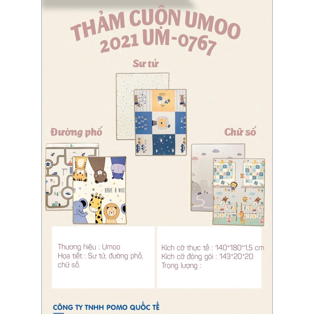 [CHÍNH HÃNG POMO] Thảm cuộn cho bé UMOO mẫu mới 2021