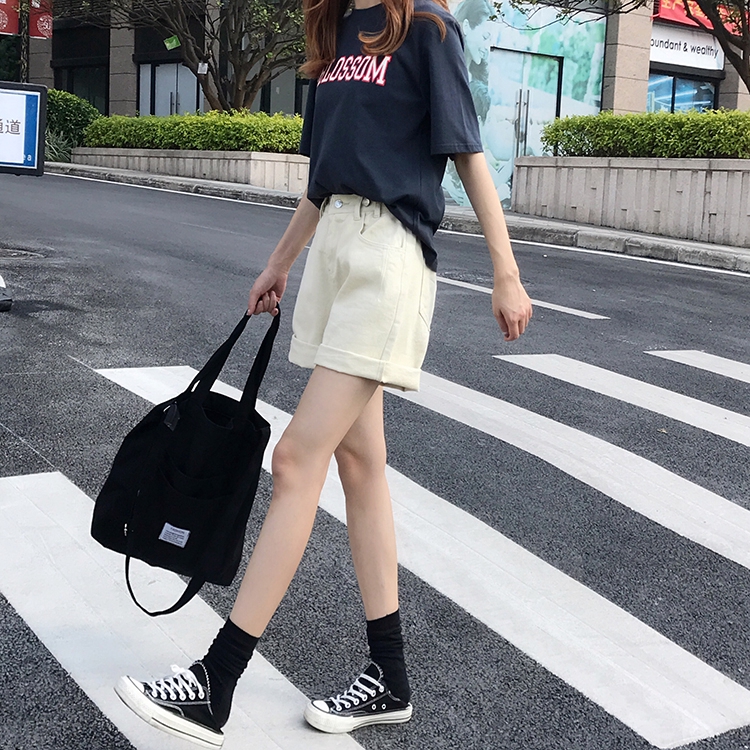 Quần đùi Denim lưng cao co giãn tốt phong cách thời trang Mẫu 27101