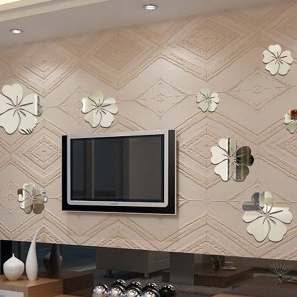 30 tấm giấy dán tường chất liệu Acrylic tạo hình 5 bông hoa tráng gương dùng để trang trí nhà