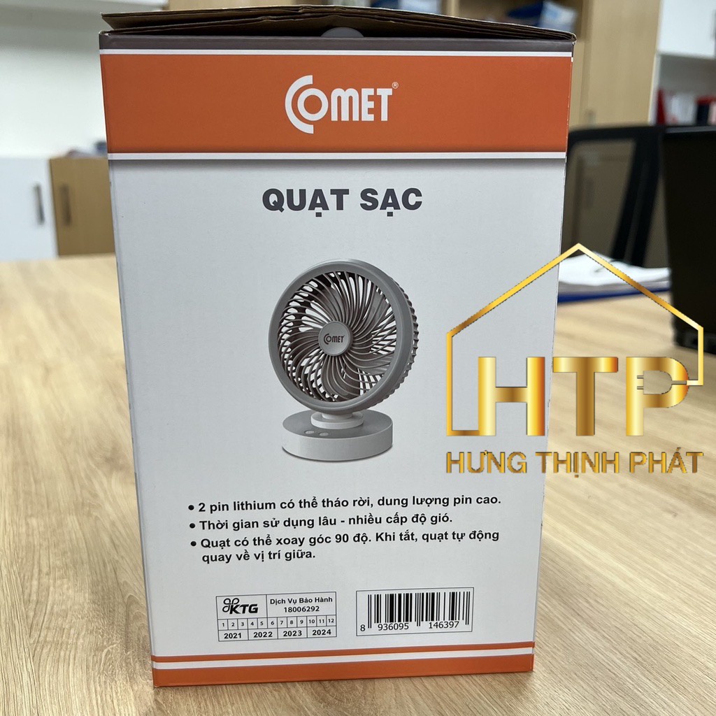 Quạt sạc COMET CRF1506 7W Xoay 90 Độ , 2 pin sạc rời, 4 cấp độ gió