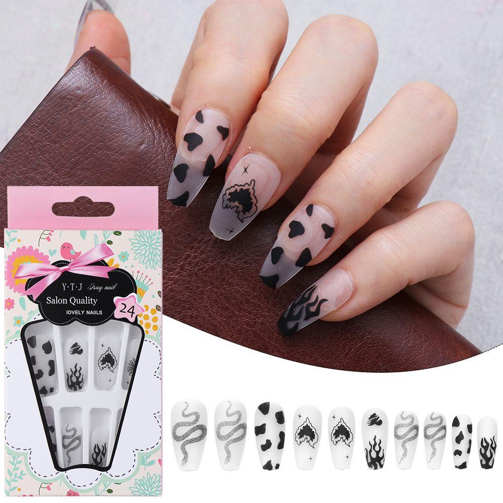 LAY Hộp 24 Móng Tay Giả Che Phủ Toàn Diện Họa Tiết Da Rắn Độc Đáo