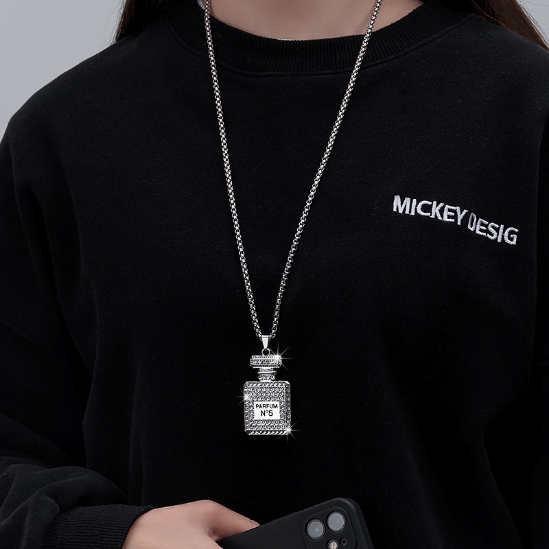 Vòng cổ nữ unisex dây chuyền nữ chai nước hoa đính đá màu bạc Titan đẹp phụ kiện thời trang - Vòng Cổ Boty