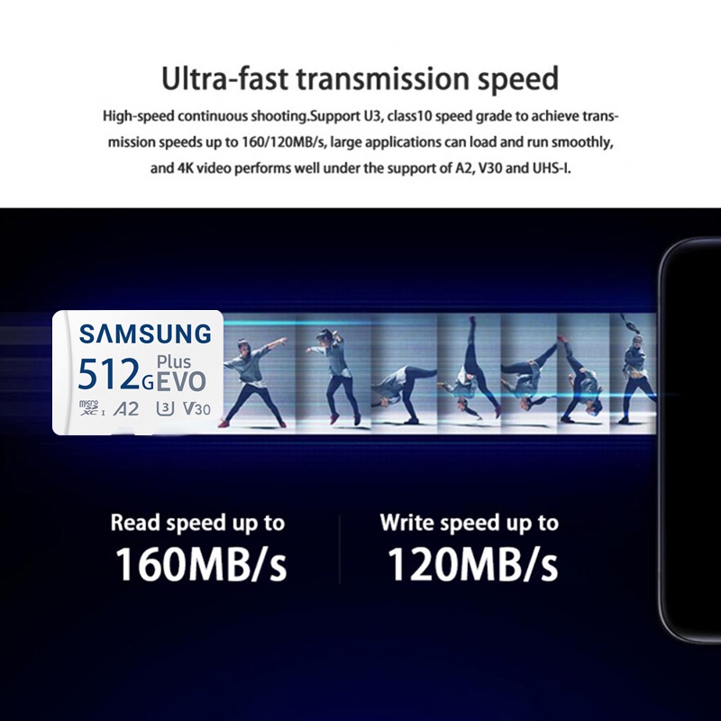 SAMSUNG Thẻ Nhớ Micro SDXC 1TB / SDHC 128GB / 256GB / 512GB SDXC A2 V30 MicroSD UHS-1 Dành Cho Điện Thoại / Máy Ảnh Drone