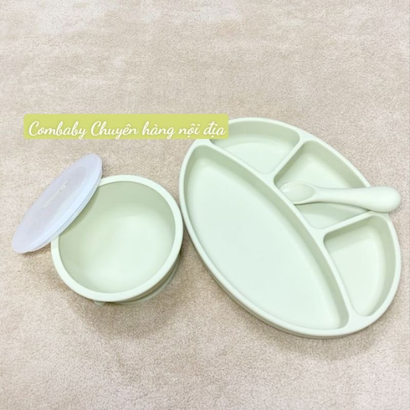 Set ăn dặm 3 món silicone cao cấp Bluemama Hàn Quốc