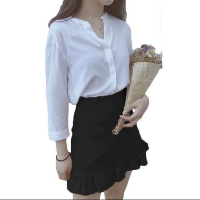Áo sơ mi cổ trụ( ảnh thật)