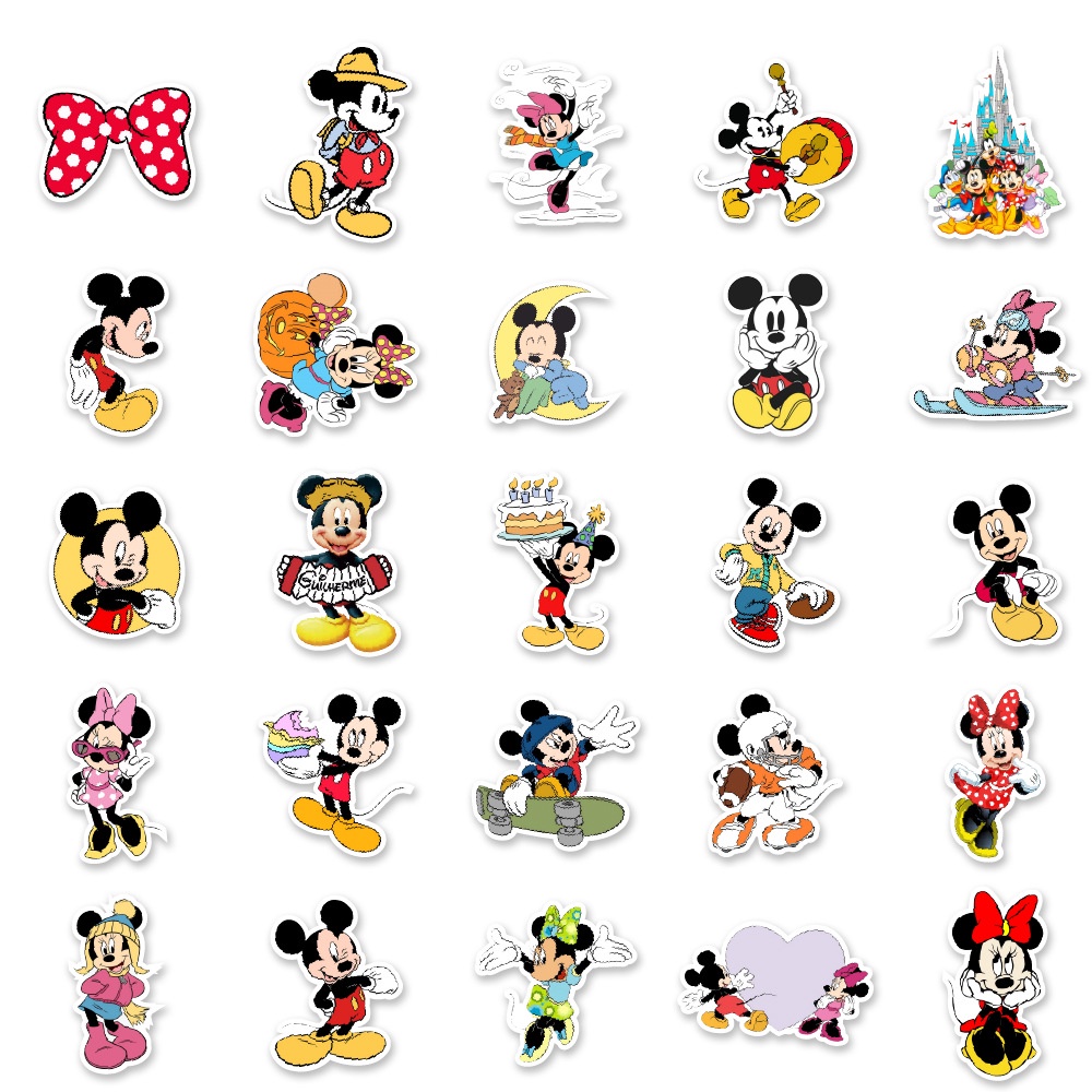 DISNEY 50/25/10 Miếng Dán Hoạt Hình Chuột Mickey Graffiti Trang Trí Đa Năng