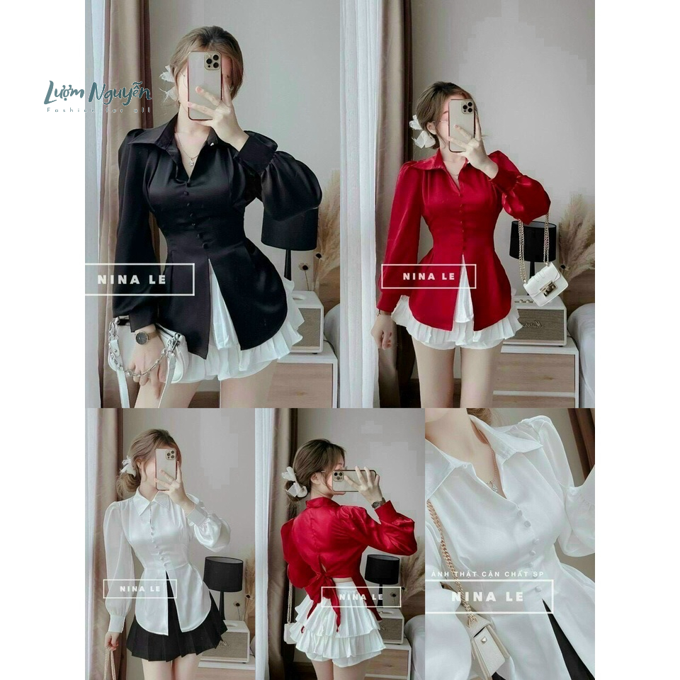 Áo kiểu kèm chân váy dễ thương