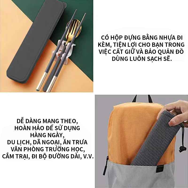 Bộ muỗng đũa nĩa inox 304 dao kéo văn phòng hộp đựng đũa thìa