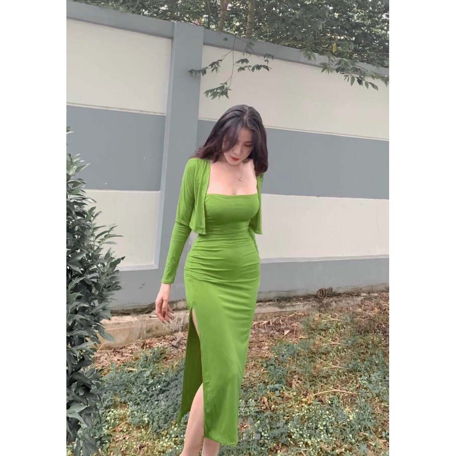 sét đầm gân body suông 2 món hott