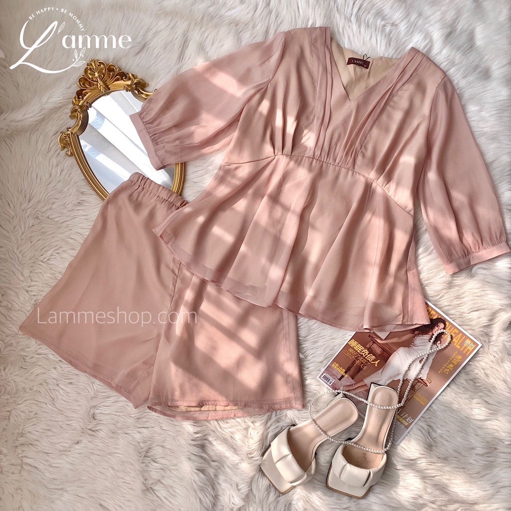 Bộ đồ bầu Winnie se tơ mềm, thiết kế babydoll phối ren sang chảnh, kiểu dáng trẻ trung; thích hợp đi chơi by Lamme