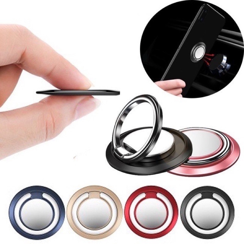 Giá Đỡ Điện Thoại Dạng Nhẫn Bằng Kim Loại Siêu Mỏng Nhẹ Xoay 360 Độ Thông Dụng Cho Xe Hơi