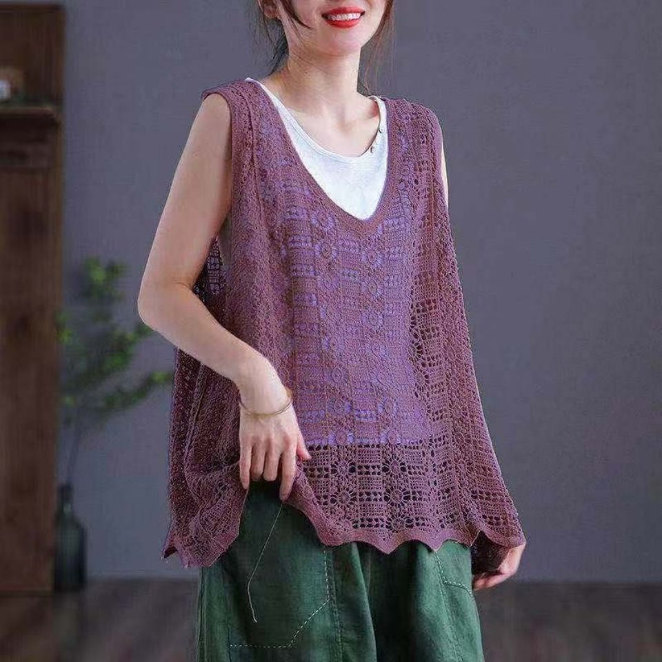 [LININ] Áo Sát Nách Dệt Kim Cotton Cổ Chữ V Dáng Rộng Mỏng Thoáng Khí Phong Cách Retro Mùa Hè Dễ Phối Đồ Dành Cho