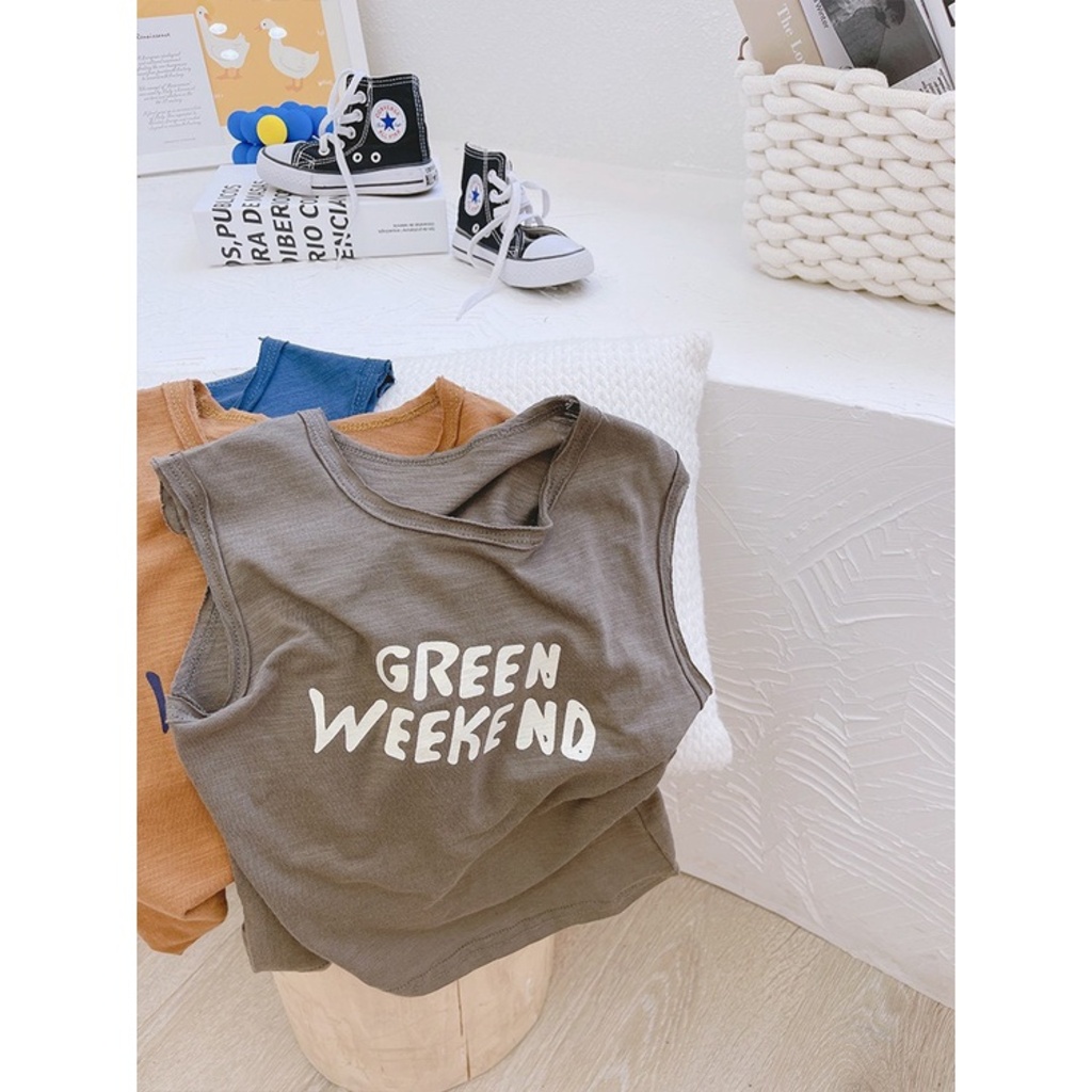 Áo sát nách ba lỗ cho bé trai gái Green week kids, Áo thun cho bé trai Chất Cotton Khô Cao Cấp Cho Bé Từ 8- 28Kg BINBON