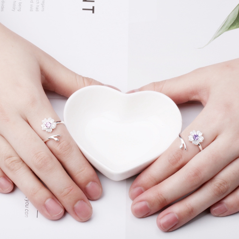 Nhẫn mạ bạc 925 hình hoa đào đẹp