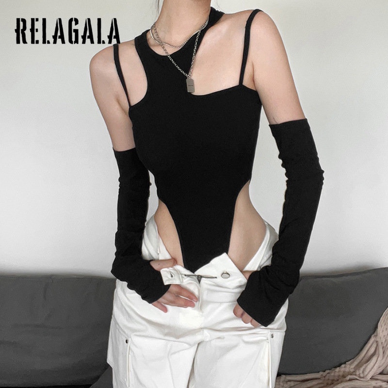 Relagala Bộ Áo Liền Quần Không Tay Ôm Dáng Màu Trơn Thời Trang Đường Phố Gợi Cảm Cho Nữ